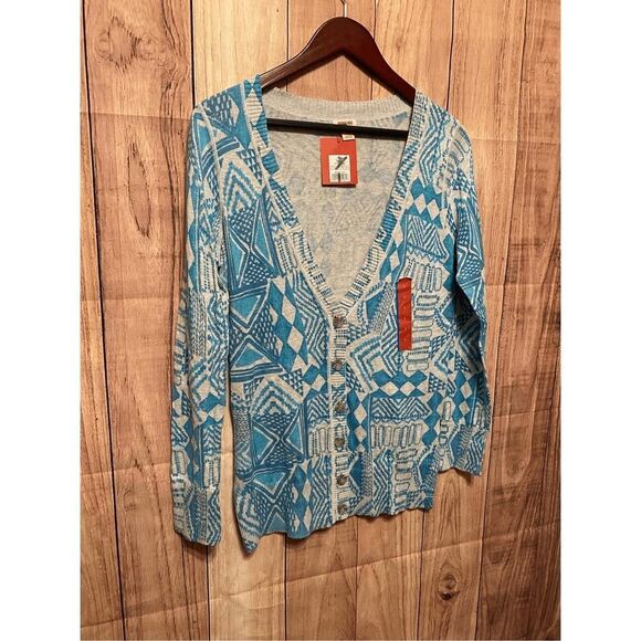 Mossimo Large NWT Women's Boyfriend Printed sweater Cardigan Grey/Blue - Picture 3 of 6